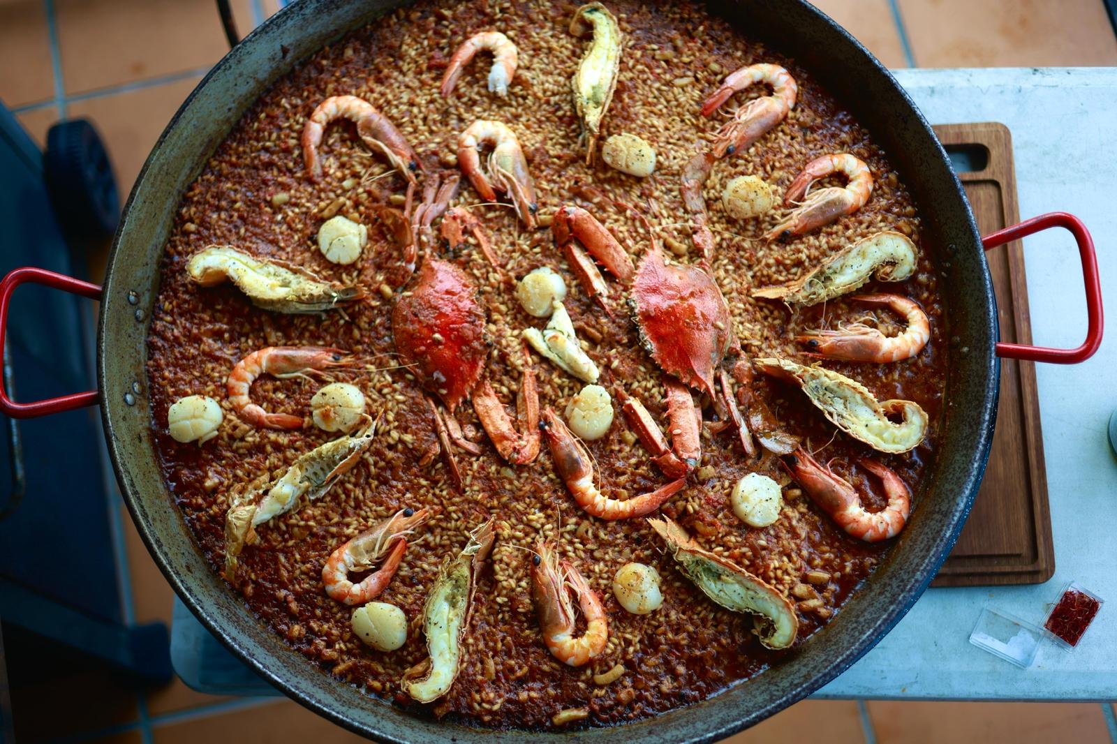 Delicious paella being prepared